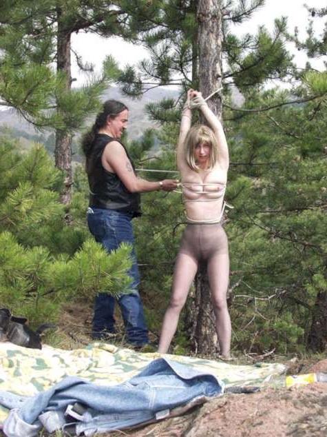 15P Slut gets tied up in the woods