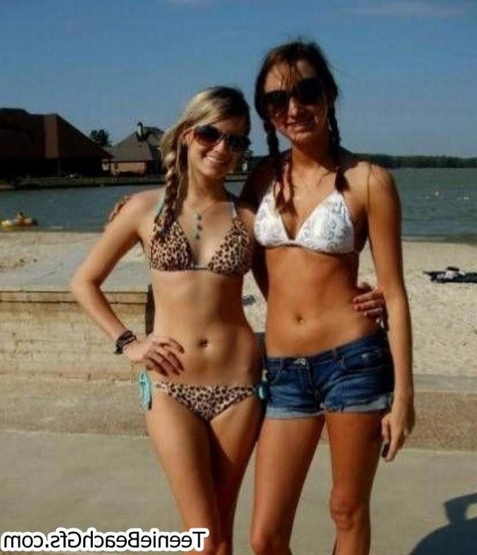 16P Gorgeous teenies at the beach show off sexy bodies in skimpy bikinis