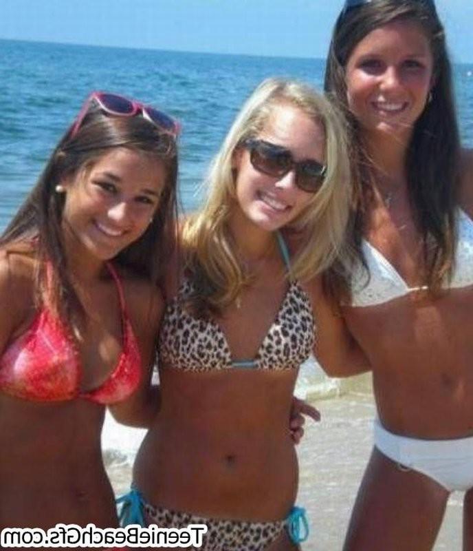16P Gorgeous teenies at the beach show off sexy bodies in skimpy bikinis