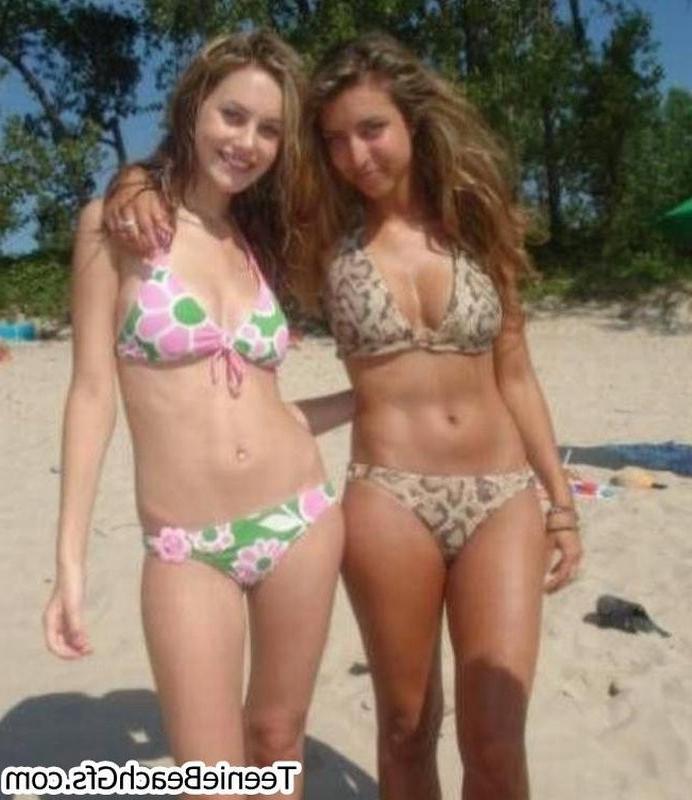 16P Gorgeous teenies at the beach show off sexy bodies in skimpy bikinis