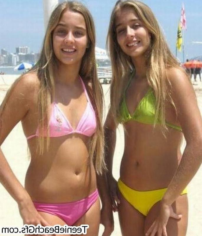 16P Gorgeous teenies at the beach show off sexy bodies in skimpy bikinis