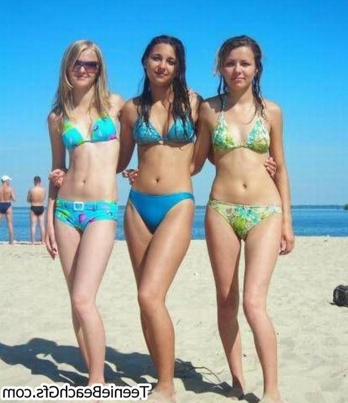 16P Gorgeous teenies at the beach show off sexy bodies in skimpy bikinis