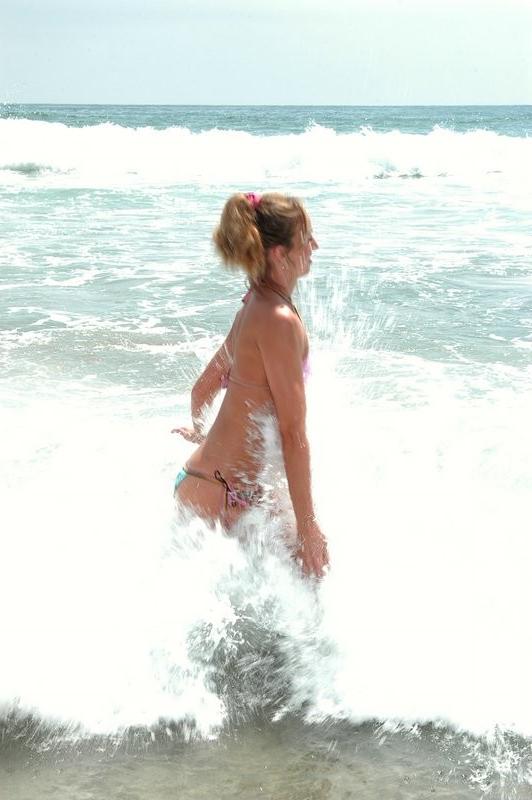 16P Petite blonde takes her bikini off at the beach