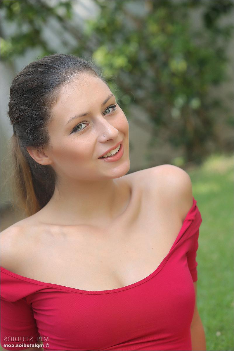 12P Naughty teen Marketa removes her bathing suit outdoors