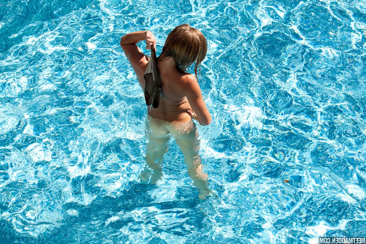 15P Sexy Meet Madden removes bikini to skinny dip in pool