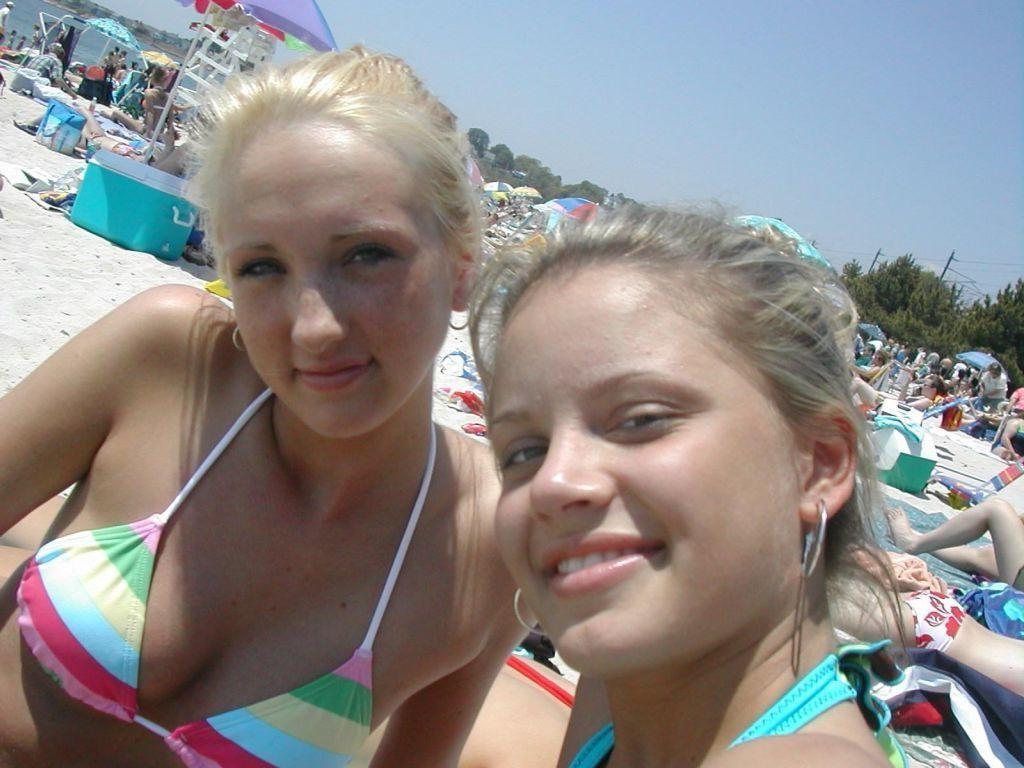 16P Cute Teens Pose For Camera On Beach In Tiny Bikinis
