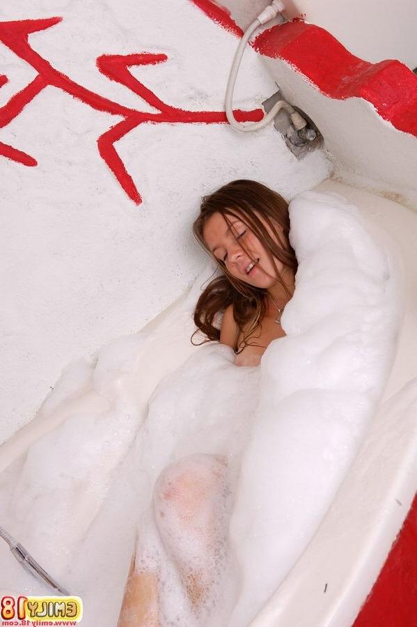 15P Cute Petite brunette Emily having a fun bubble bath