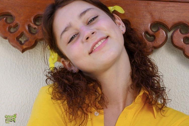 16P Stunning curly redhead teenie showing her petite shaved pinkhole