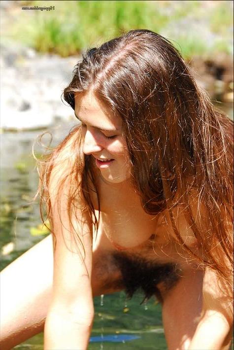 16P Splendidly Hairy Alexia Bathing Naked in Icy River