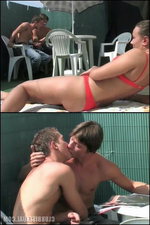 20P Bi Guys Enjoying the Sun and a Hot Chick on the Patio