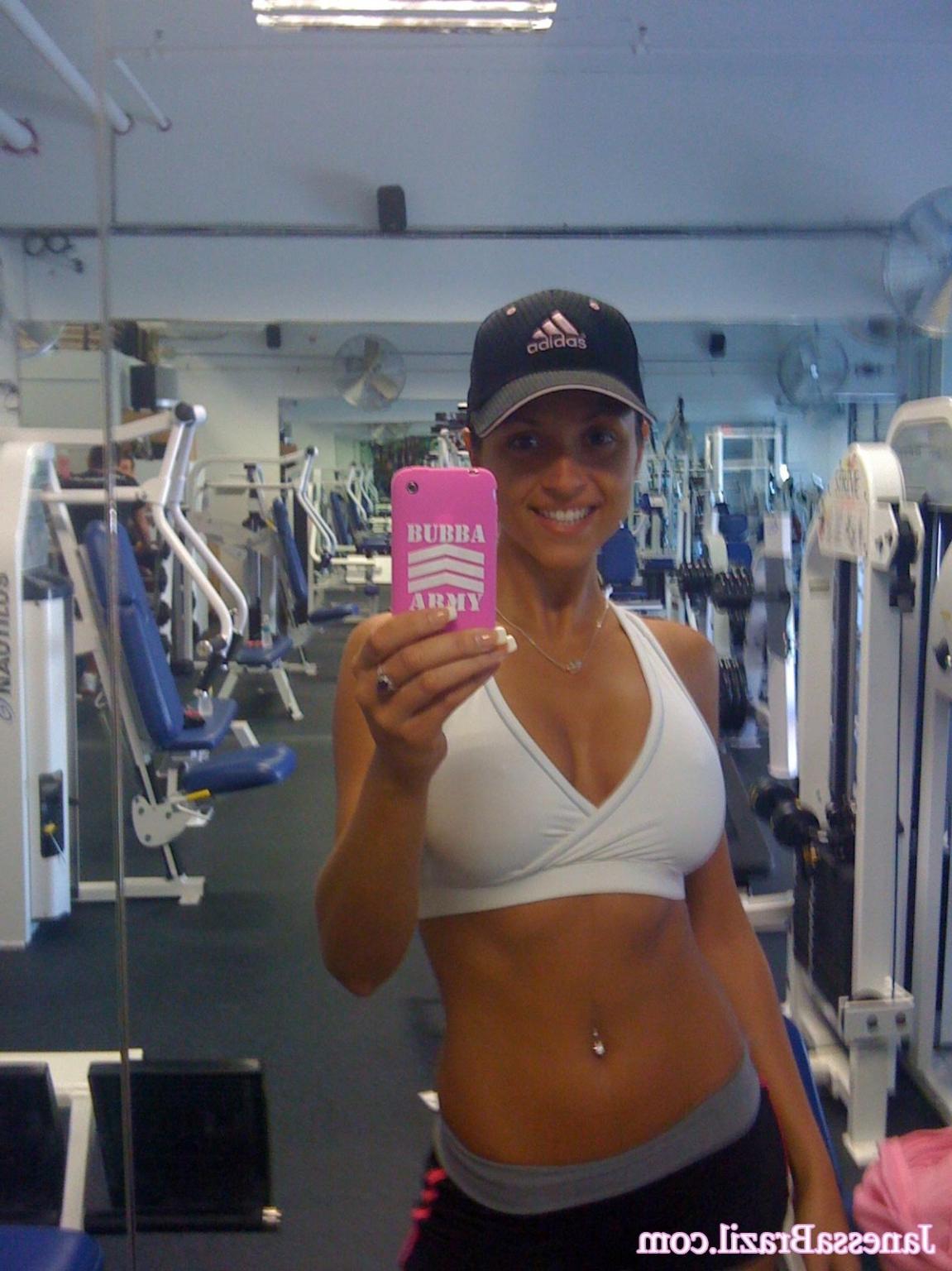 16P Busty Brazilian babe working out at gym