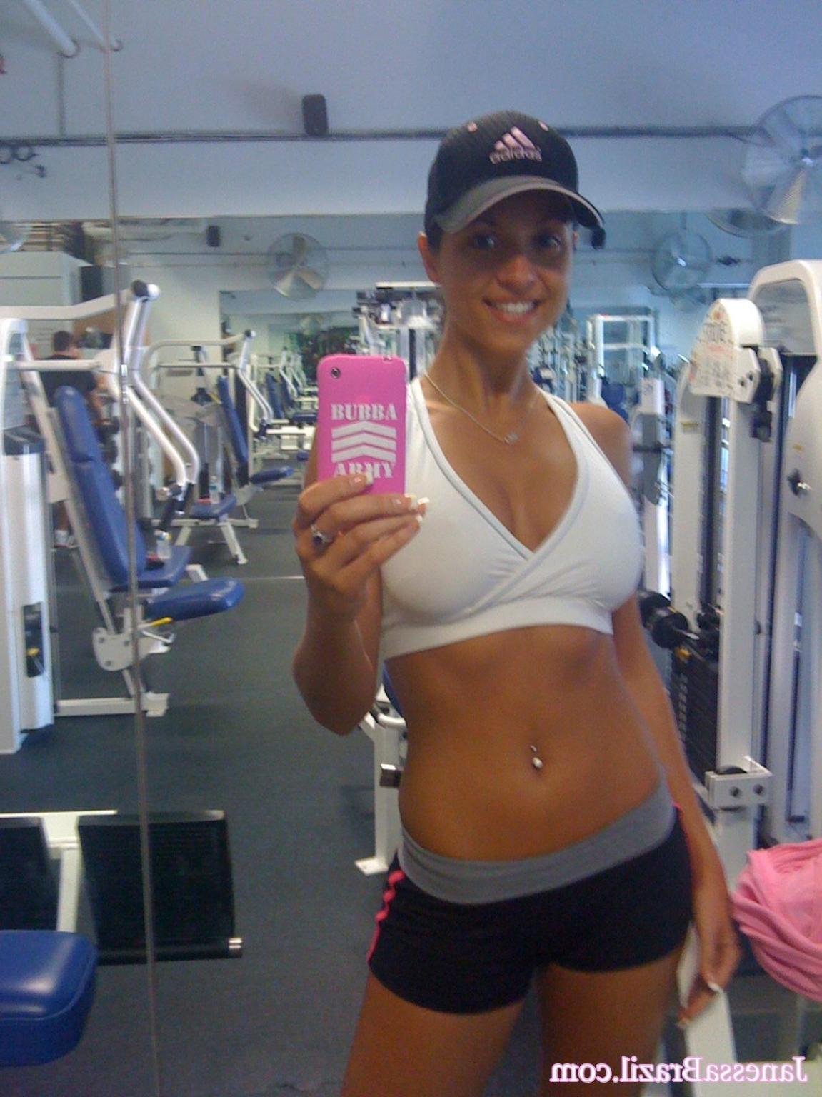 16P Busty Brazilian babe working out at gym