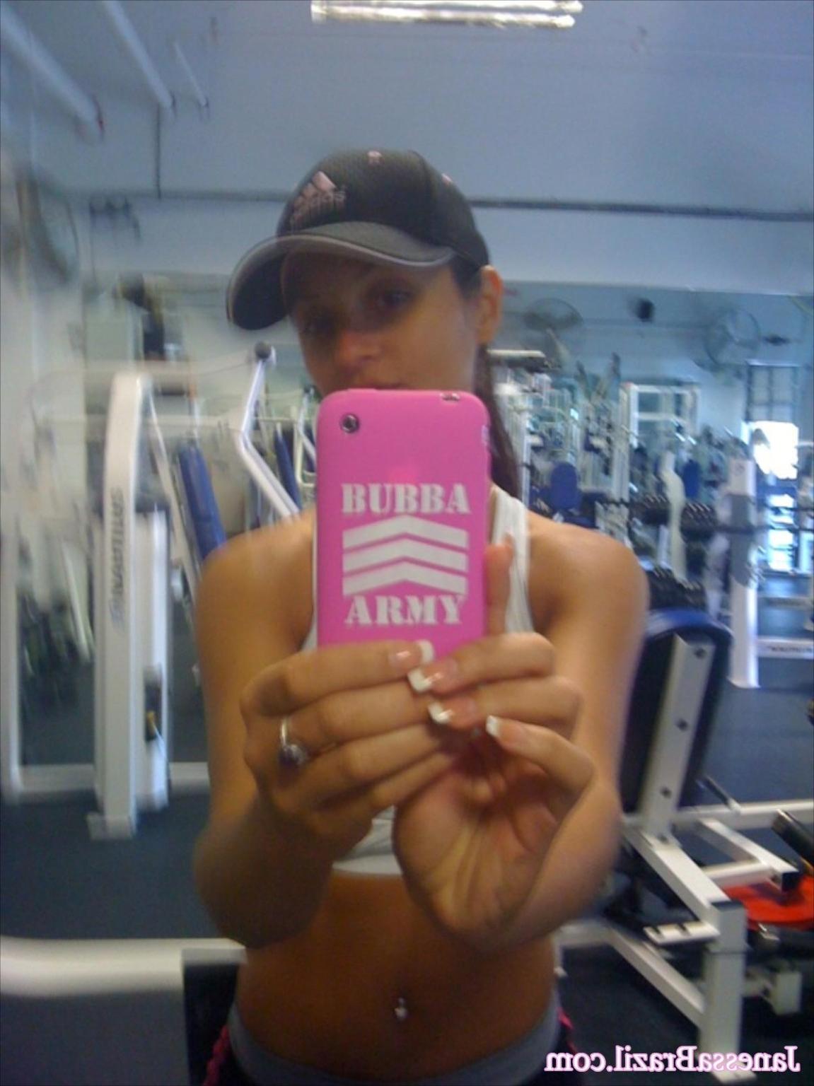 16P Busty Brazilian babe working out at gym