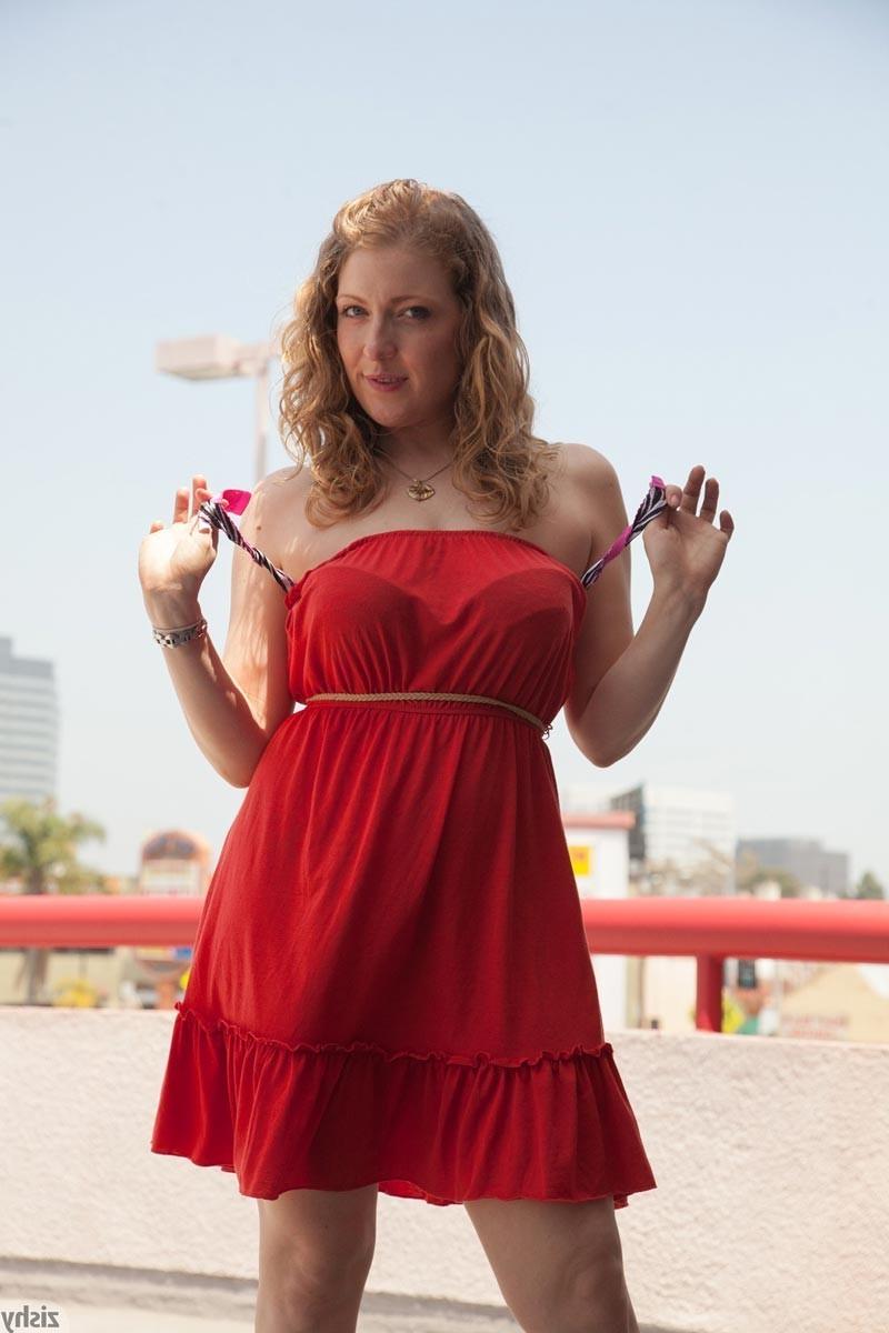 12P Curvy babe in a red dress