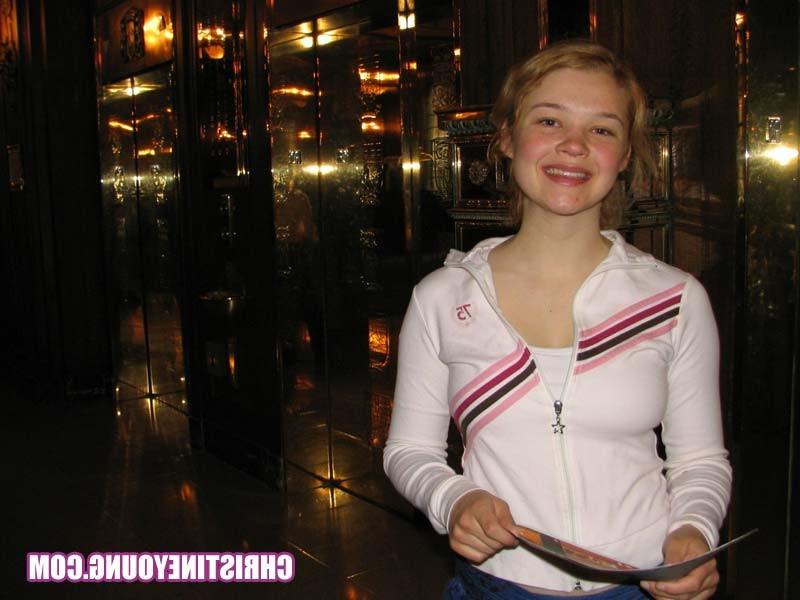15P Blonde sweetie Christine Young flashing her awesome titties