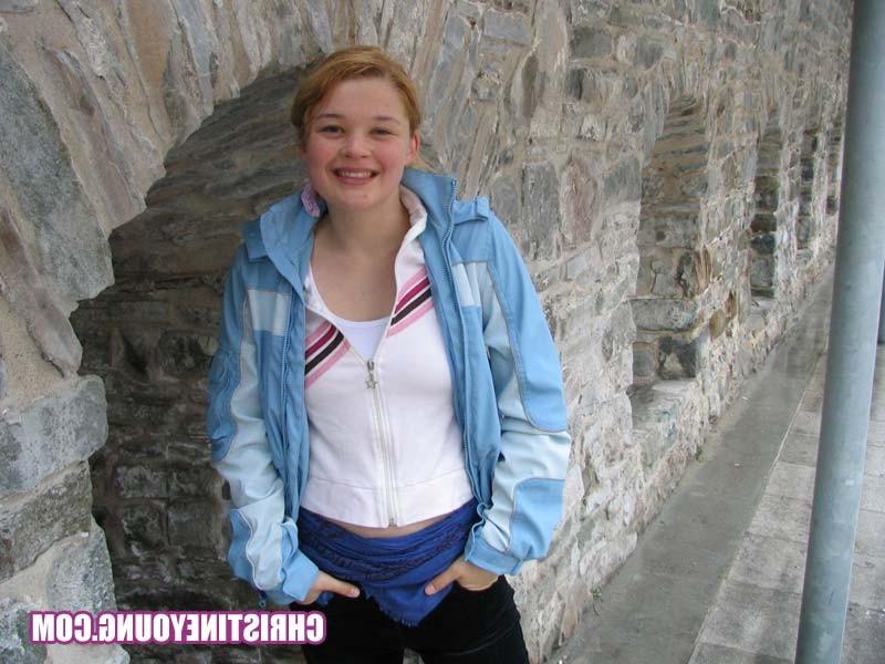 15P Blonde sweetie Christine Young flashing her awesome titties
