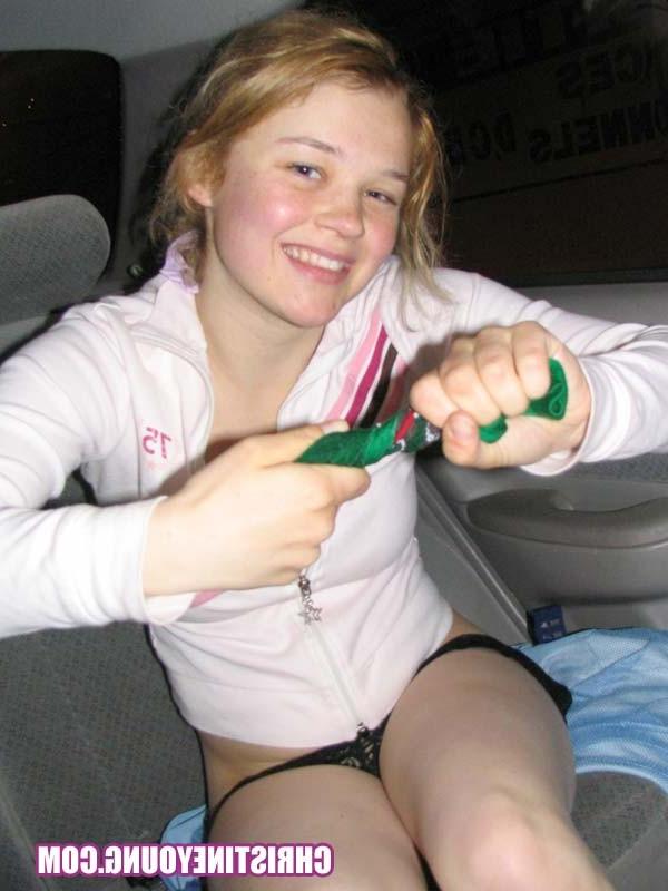 15P Blonde sweetie Christine Young flashing her awesome titties