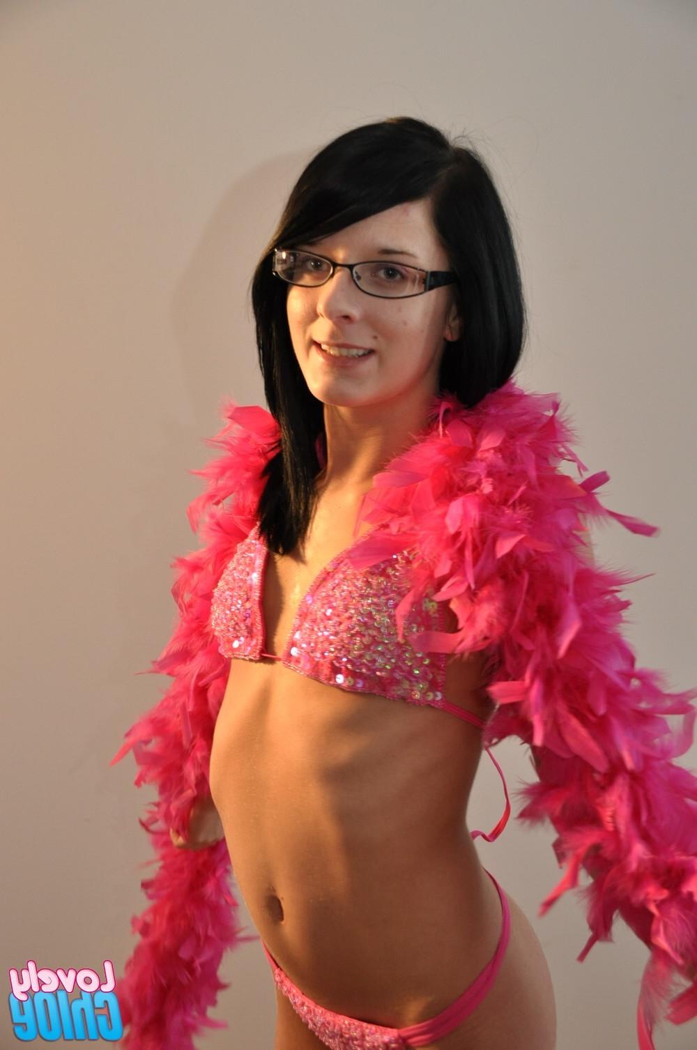 16P Skinny teen in glasses and bikini