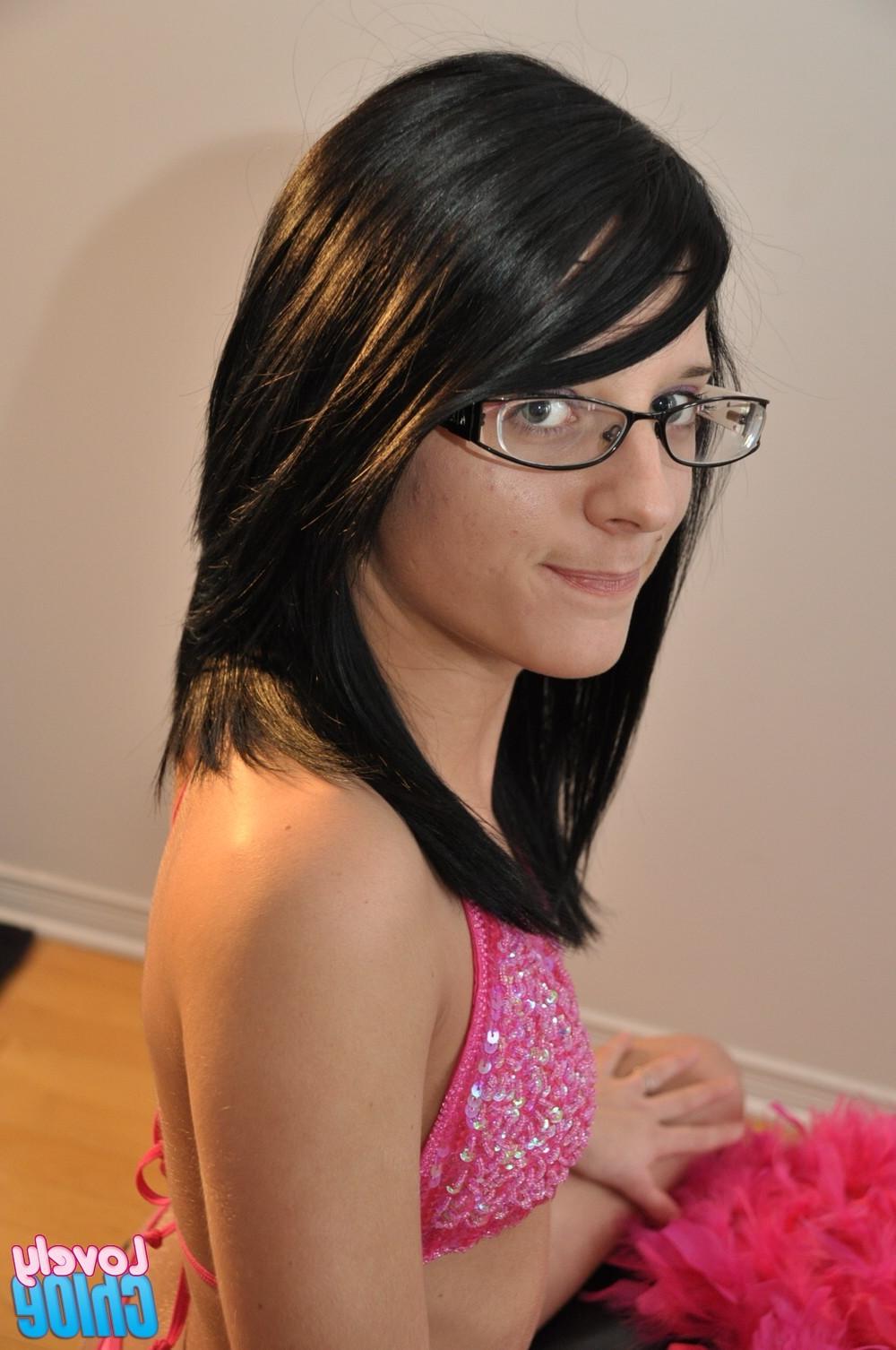 16P Skinny teen in glasses and bikini