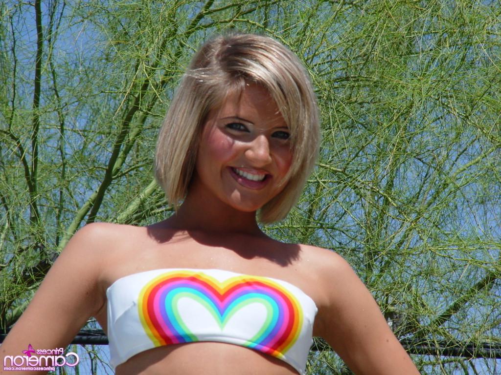 16P Blonde bikini outdoors