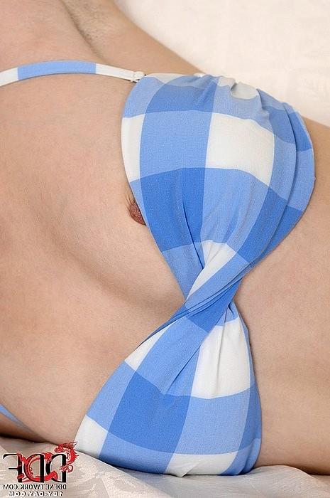 16P Judy Smile bikini brunette strips posing her pussy