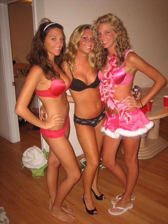 12P Cute girls removing their bikini tops