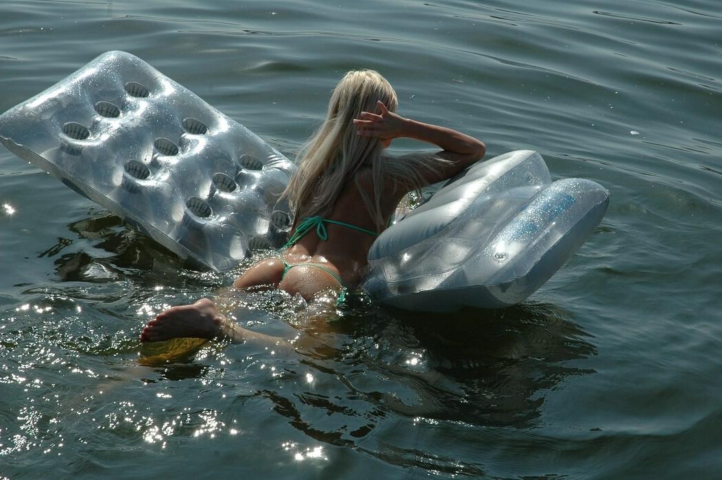 15P Cute bikini blonde teen playing in the lake on a hot summer day