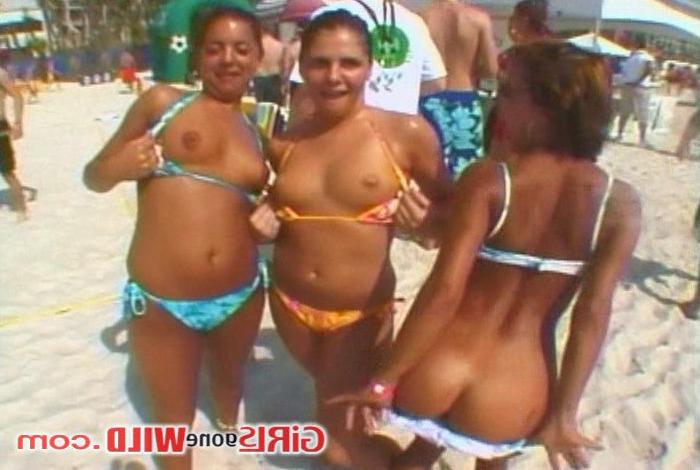 15P Wild young bikini babes show off their firm asses and tits