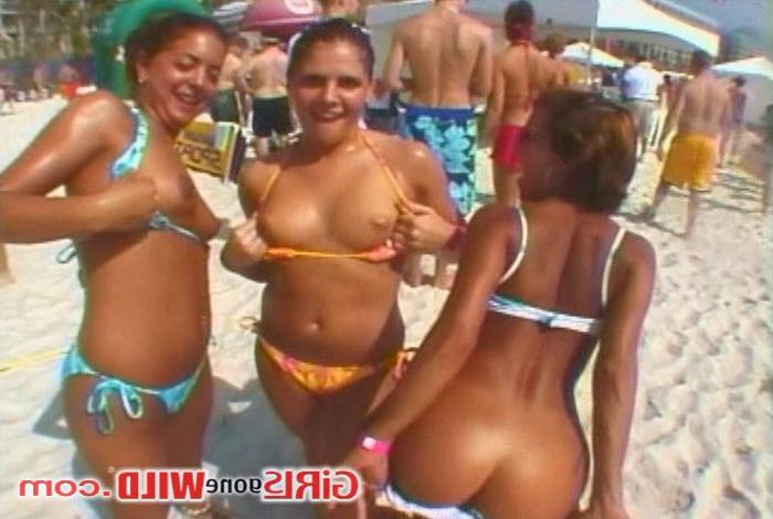 15P Wild young bikini babes show off their firm asses and tits