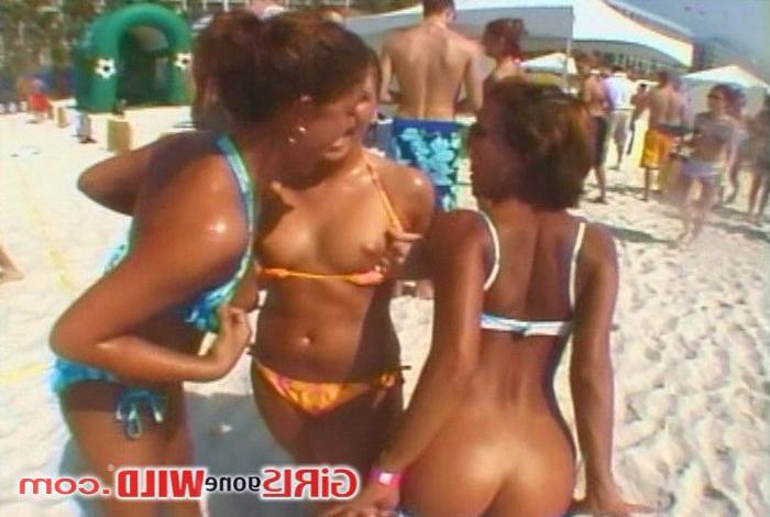 15P Wild young bikini babes show off their firm asses and tits