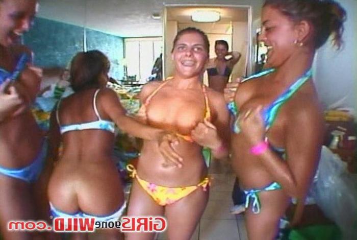 15P Wild young bikini babes show off their firm asses and tits