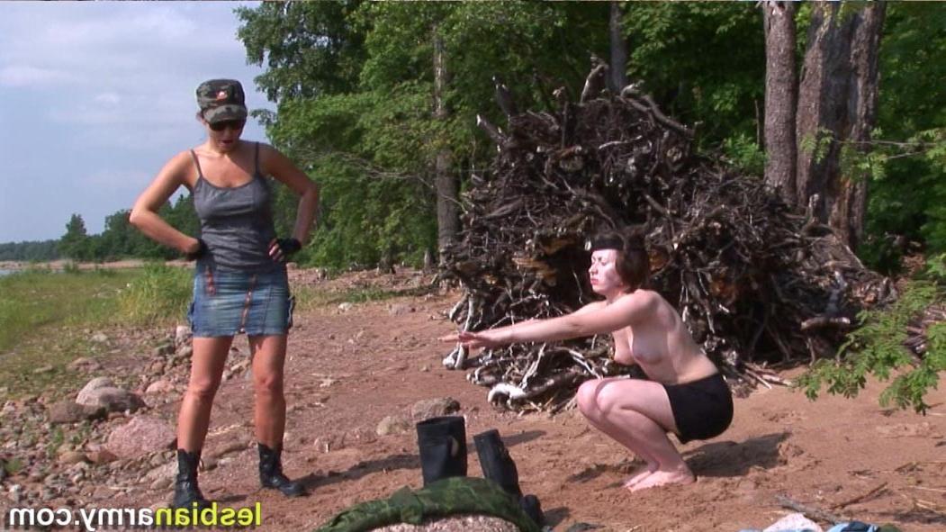 12P Lesdom sergeant drills and fucks a nude swaddie