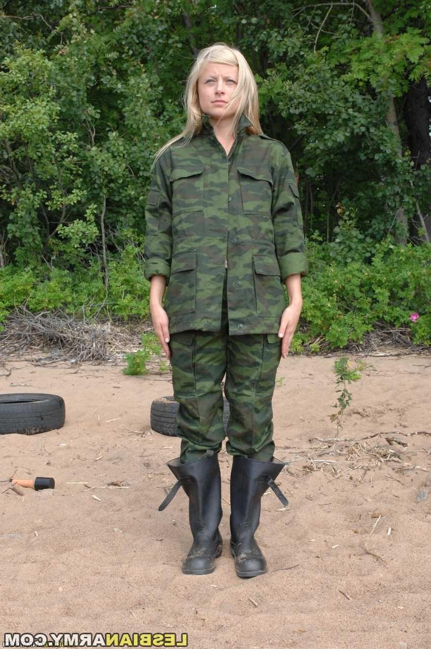 12P Nude military girl exercised on the sandy beach