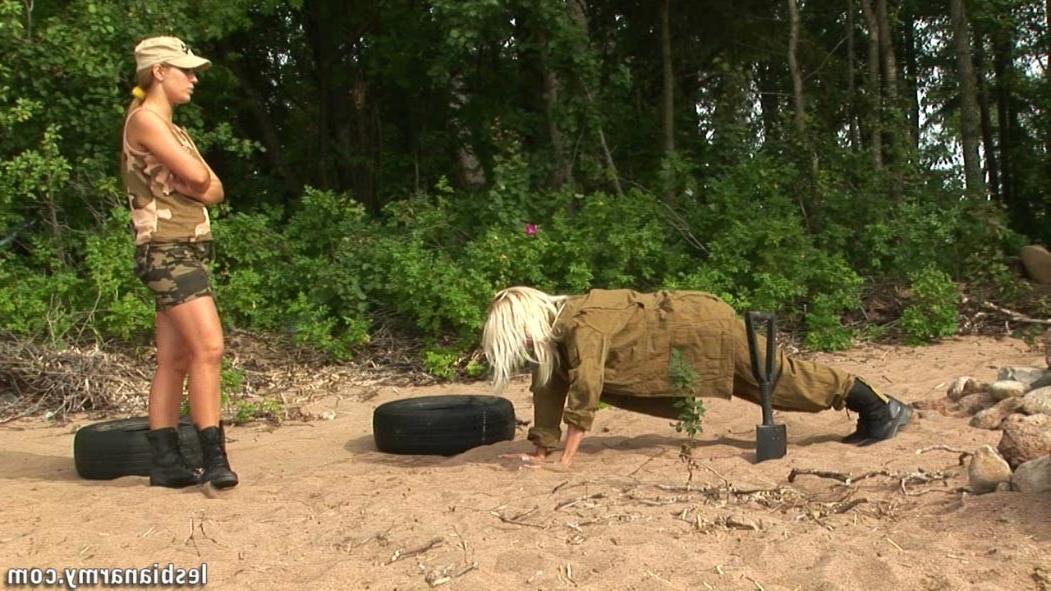 12P Army blondie does hard outdoor exercises