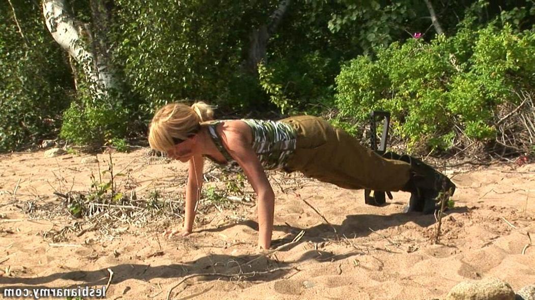12P Outdoor military drilling of a nude fem swaddie