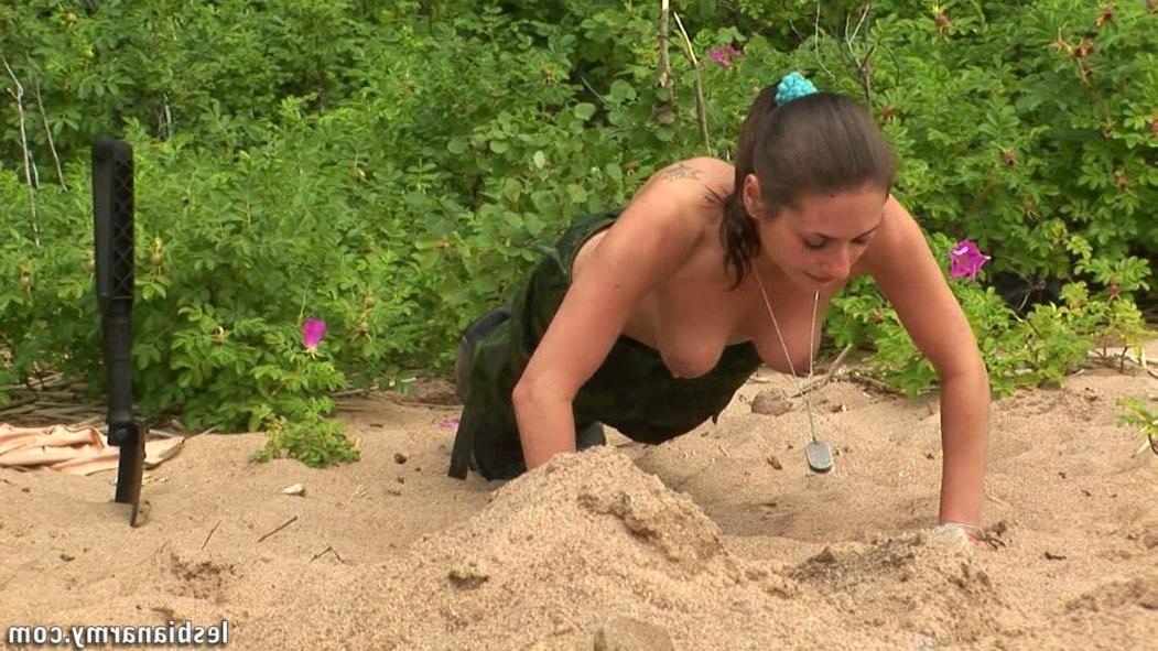 12P Military training of a nude busty chick