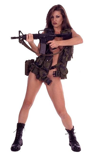 25P Army brunette with her gun