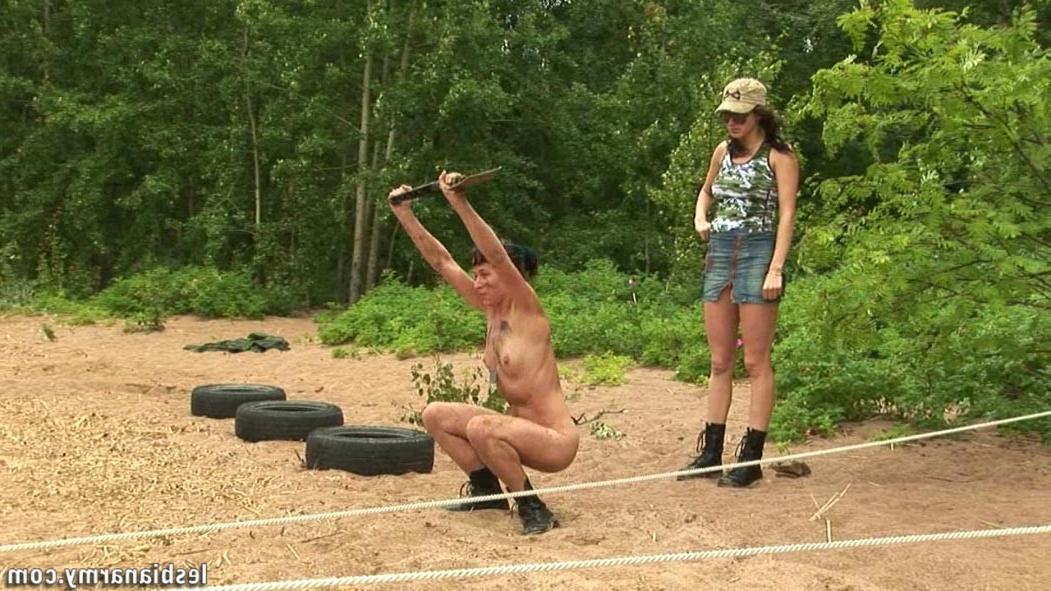12P Lesbian sergeant tormenting a nude soldier