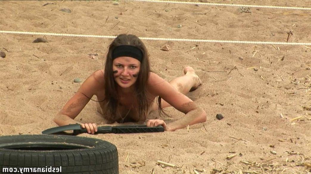 12P Military girl belly-crawls under lesbian control