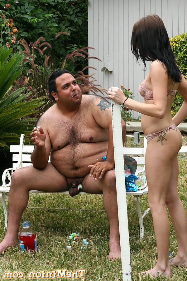 17P pretty thin brunette gets poked by the hairy and fat minion