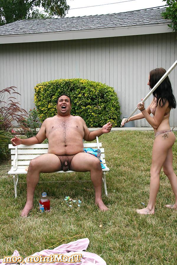 17P pretty thin brunette gets poked by the hairy and fat minion