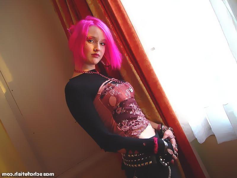 16P Pink haired goth girl Masscha fooling around in hot pink panties