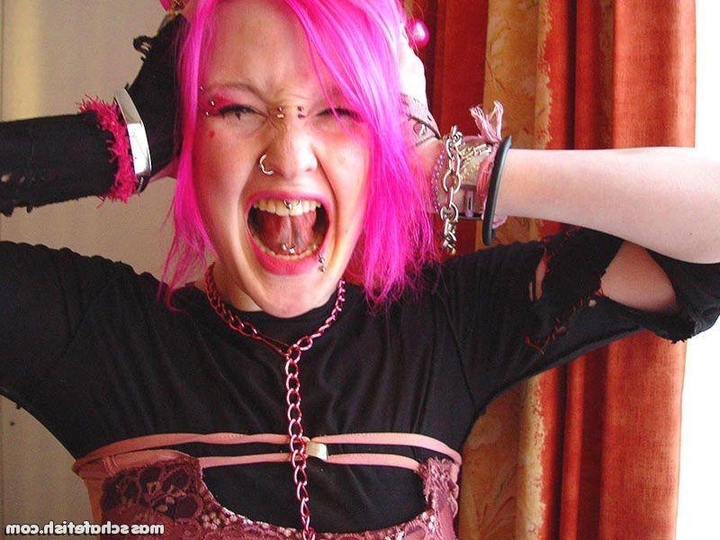 16P Pink haired goth girl Masscha fooling around in hot pink panties