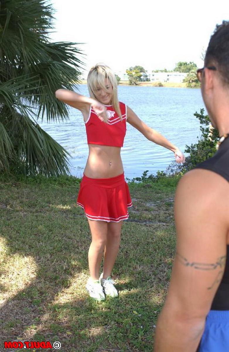 16P Cute blonde cheerleader getting drilled