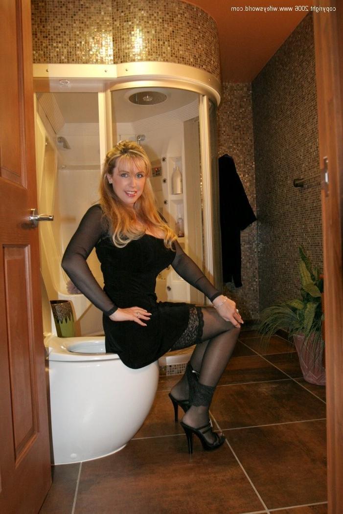 14P Sexy blond wife in black lingerie undressing in her bathroom