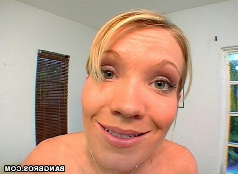 16P ditzy blonde bimbo with a tramp stamp sucks on one