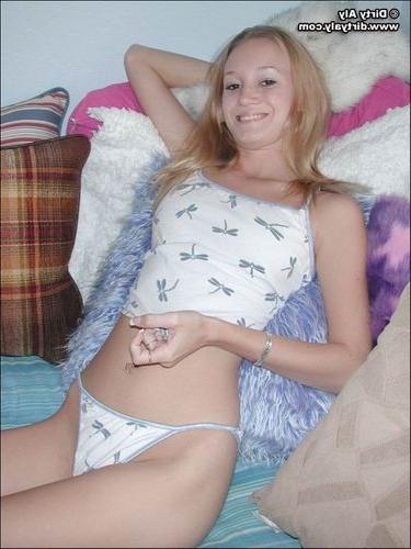 16P Dirty Aly poses and strips from her cute bathing suit, down to nothing at all