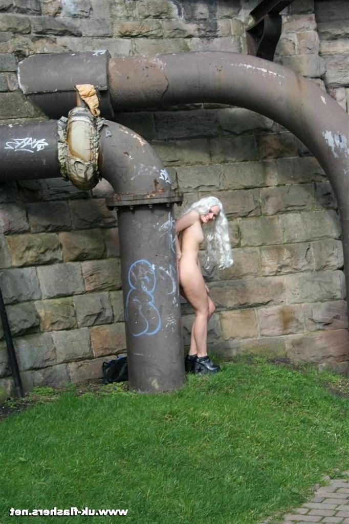 15P Long haired amateur blonde chick is nude in public places