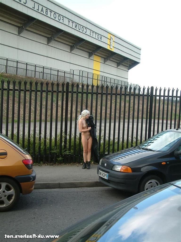 15P Long haired amateur blonde chick is nude in public places