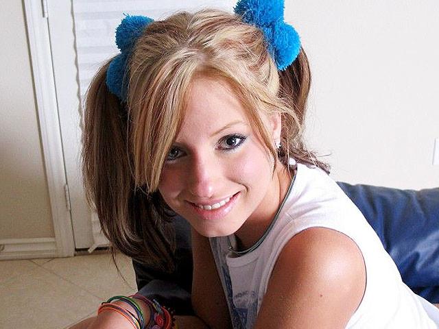 16P Blonde teen in thong shows off her tiny boobies